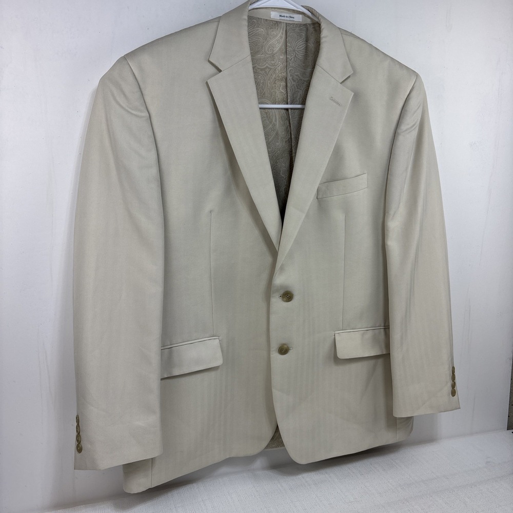 Chaps 48R Mens Cream 2 Button Blazer Sport Coat Jacket Subtle Stripes EUC‎ - Picture 2 of 13